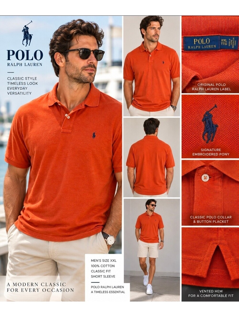Polo Ralph Lauren Men’s XXL Polo Shirt Burnt Orange Classic Pony 100% Cotton